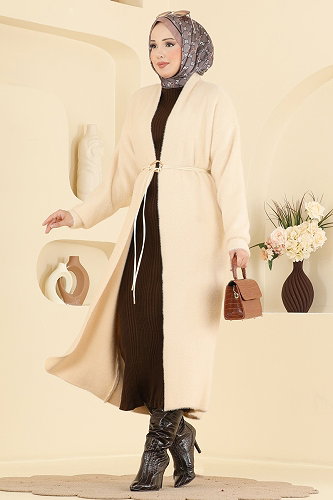 moda selvim Overcoat / Coat 202654FNM1211 Stone - Thumbnail