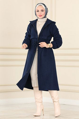 moda selvim Overcoat / Coat 2045BG354 Navy Blue - Thumbnail