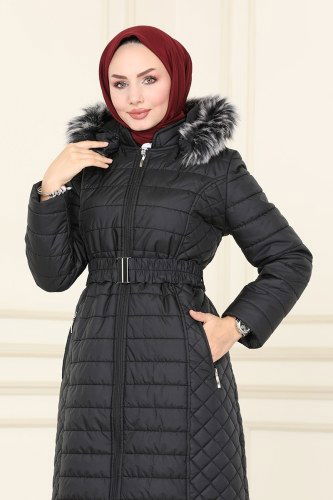 moda selvim Overcoat / Coat 2511SVT808 Black - Thumbnail