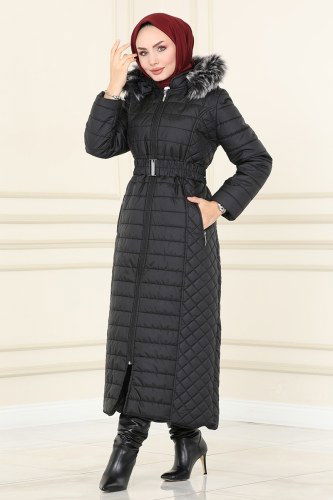 moda selvim معطف /كاب أسود 2511SVT808 - Thumbnail