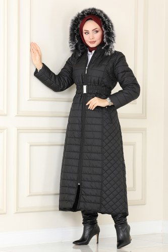 moda selvim معطف /كاب أسود 2511SVT808 - Thumbnail