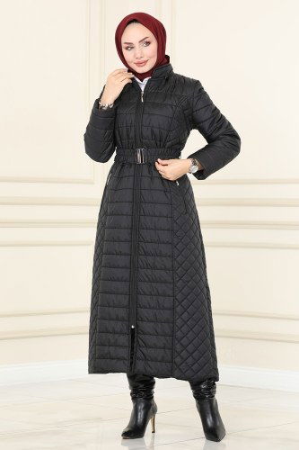 moda selvim معطف /كاب أسود 2511SVT808 - Thumbnail