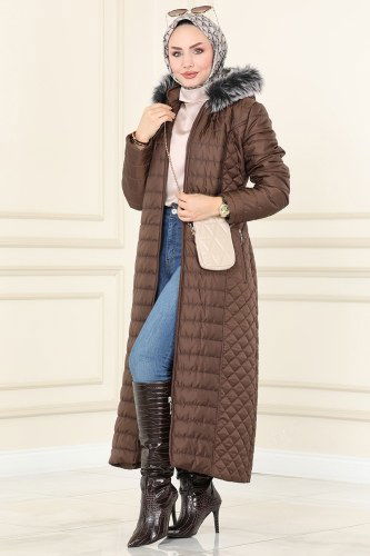 moda selvim معطف /كاب بني 2511SVT808 - Thumbnail