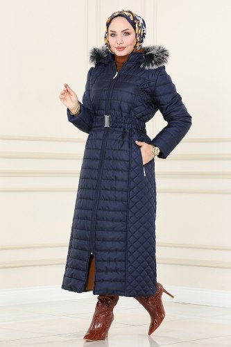 moda selvim Overcoat / Coat 2511SVT808 Navy Blue - Thumbnail