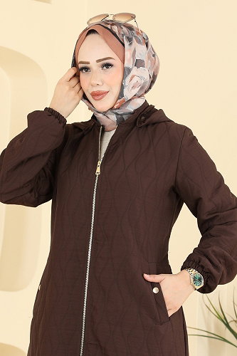 moda selvim معطف /كاب بني غامق 3016DFL152 - Thumbnail