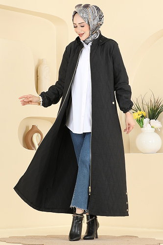 moda selvim Overcoat / Coat 3016DFL152 Black - Thumbnail
