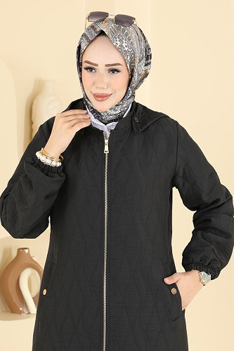 moda selvim معطف /كاب أسود 3016DFL152 - Thumbnail