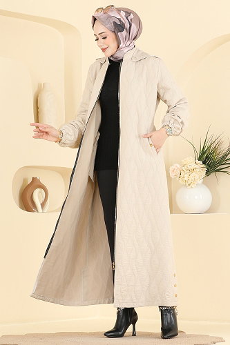 moda selvim Overcoat / Coat 3016DFL152 Stone - Thumbnail