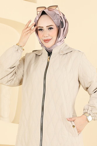 moda selvim Overcoat / Coat 3016DFL152 Stone - Thumbnail