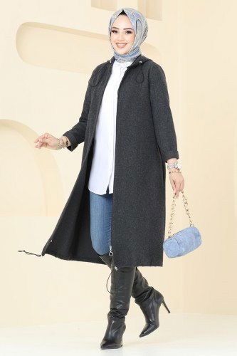 moda selvim Overcoat 3033KTR750 Black - Thumbnail