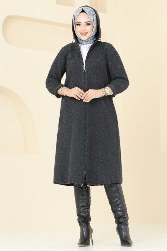 moda selvim Overcoat 3033KTR750 Black - Thumbnail