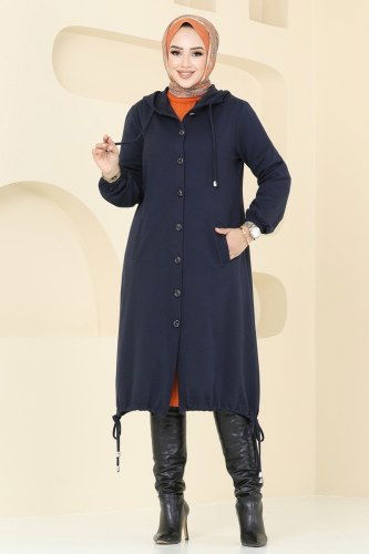 moda selvim Overcoat 320DVL817 Navy Blue - Thumbnail