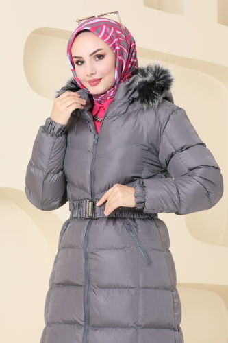 moda selvim Overcoat / Coat 4023AL357 Anthracite - Thumbnail