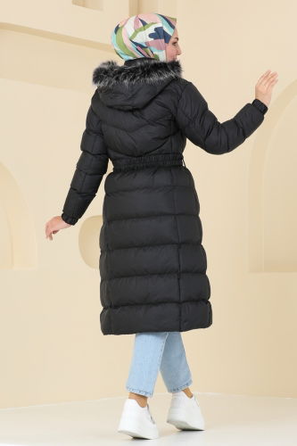 moda selvim Overcoat / Coat 4023AL357 Black - Thumbnail