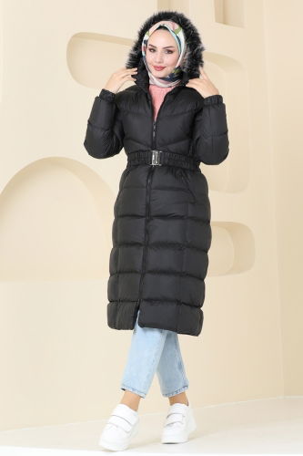 moda selvim Overcoat / Coat 4023AL357 Black - Thumbnail