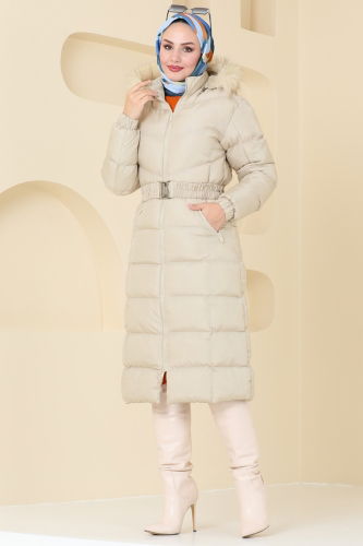 moda selvim Overcoat / Coat 4023AL357 Stone - Thumbnail