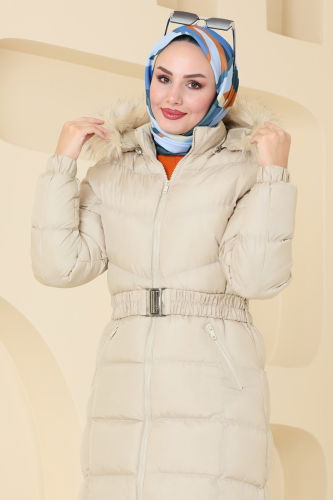 moda selvim Overcoat / Coat 4023AL357 Stone - Thumbnail