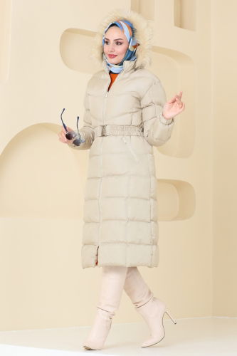 moda selvim Overcoat / Coat 4023AL357 Stone - Thumbnail