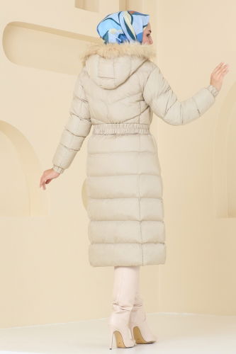 moda selvim Overcoat / Coat 4023AL357 Stone - Thumbnail