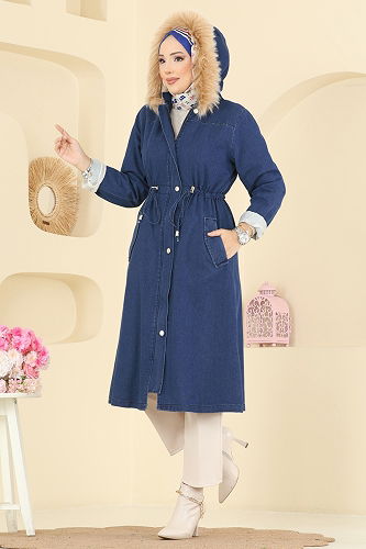 moda selvim Overcoat / Coat 4294MKL719 Dark Denim - Thumbnail