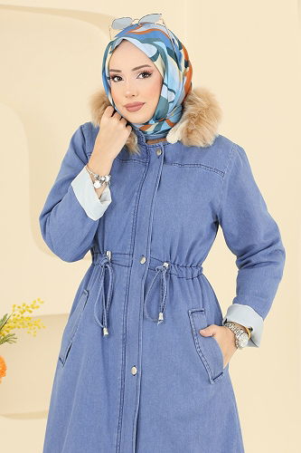 moda selvim Overcoat / Coat 4294MKL719 Light Denim - Thumbnail
