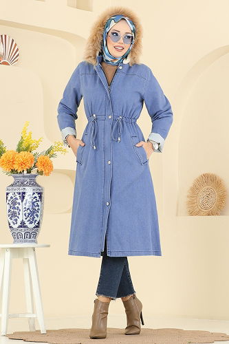 moda selvim Overcoat / Coat 4294MKL719 Light Denim - Thumbnail