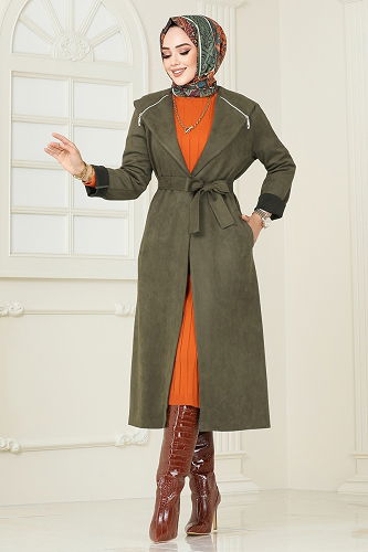 moda selvim Overcoat 4398AL357 Khaki - Thumbnail