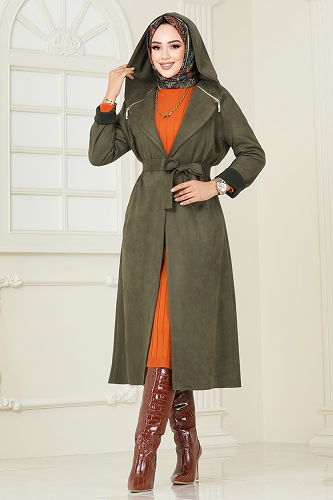 moda selvim Overcoat 4398AL357 Khaki - Thumbnail