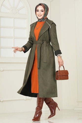moda selvim Overcoat 4398AL357 Khaki - Thumbnail