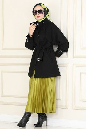 moda selvim Overcoat / Coat 4615MDH809 Black - Thumbnail