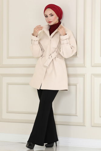 moda selvim Overcoat / Coat 4615MDH809 Stone - Thumbnail