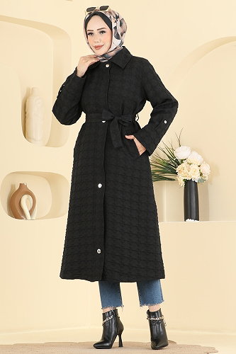 moda selvim Overcoat / Coat 5014DFL152 Black - Thumbnail
