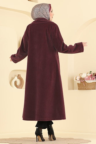 moda selvim Overcoat / Coat 5018DFL152 Burgundy - Thumbnail