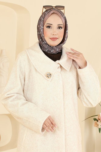 moda selvim Overcoat / Coat 5018DFL152 Stone - Thumbnail