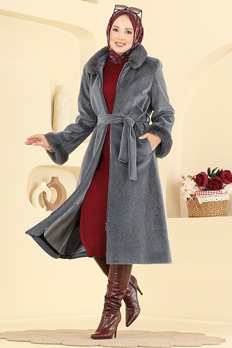 moda selvim Overcoat / Coat 5022DFL152 Anthracite - Thumbnail