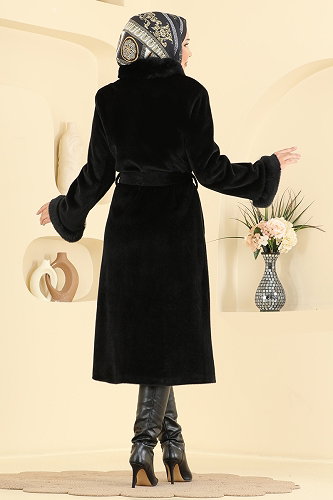 moda selvim Overcoat / Coat 5022DFL152 Black - Thumbnail