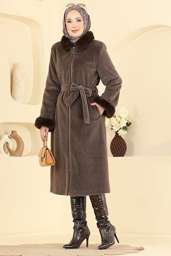 moda selvim Overcoat / Coat 5022DFL152 Brown - Thumbnail