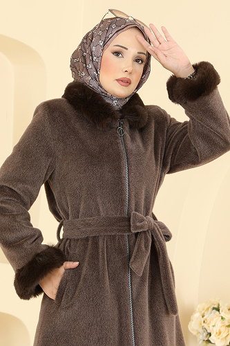 moda selvim معطف /كاب بني 5022DFL152 - Thumbnail