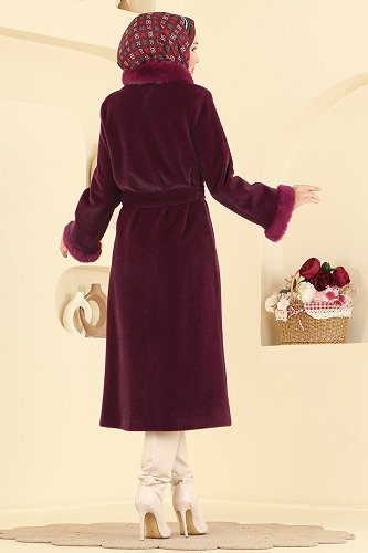 moda selvim Overcoat / Coat 5022DFL152 Burgundy - Thumbnail