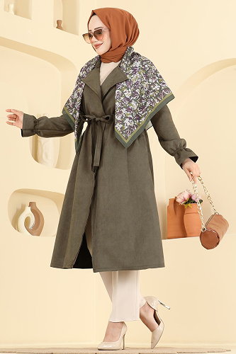 moda selvim Overcoat / Coat 5780EDF311 Khaki - Thumbnail