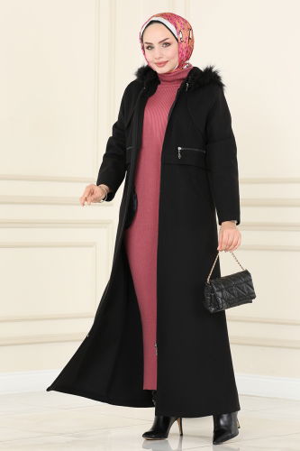 moda selvim Overcoat / Coat 6520YG95 Black - Thumbnail