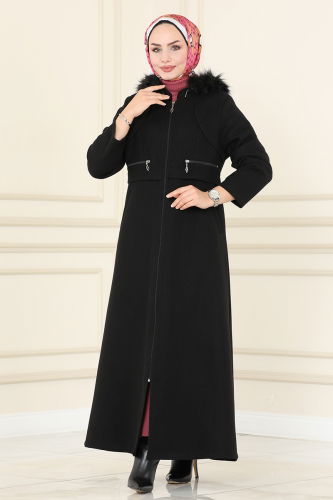 moda selvim Overcoat / Coat 6520YG95 Black - Thumbnail