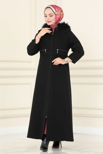 moda selvim Overcoat / Coat 6520YG95 Black - Thumbnail