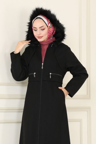 moda selvim Overcoat / Coat 6520YG95 Black - Thumbnail