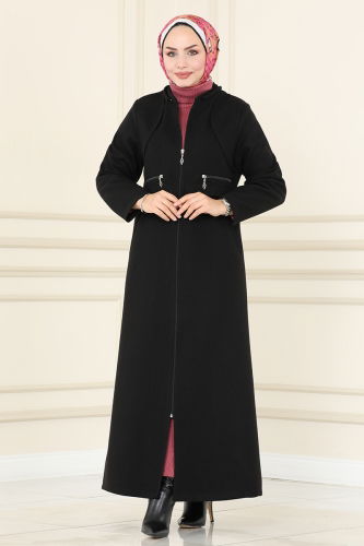 moda selvim Overcoat / Coat 6520YG95 Black - Thumbnail