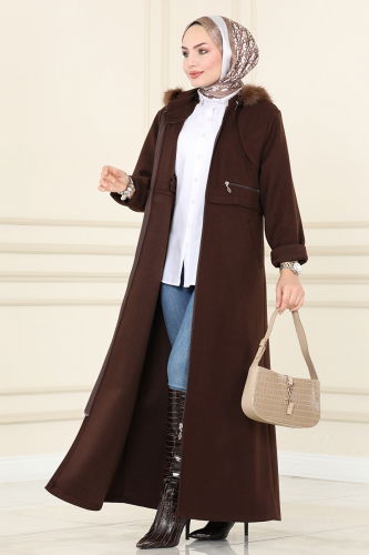 moda selvim Overcoat / Coat 6520YG95 Brown - Thumbnail