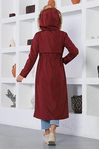 moda selvim Overcoat / Coat MİH15800-M Burgundy - Thumbnail