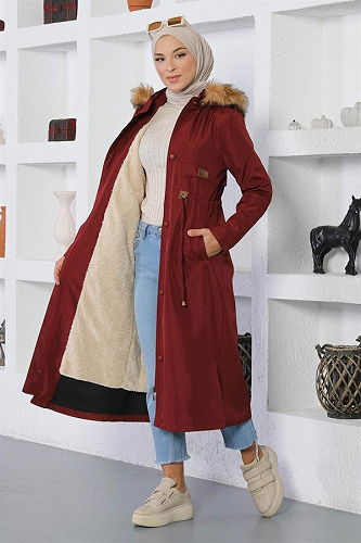 moda selvim معطف /كاب خمري MİH15800-M - Thumbnail