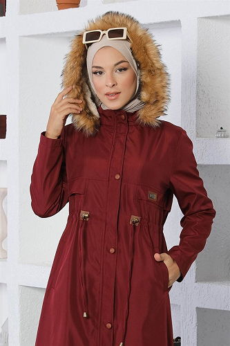 moda selvim معطف /كاب خمري MİH15800-M - Thumbnail