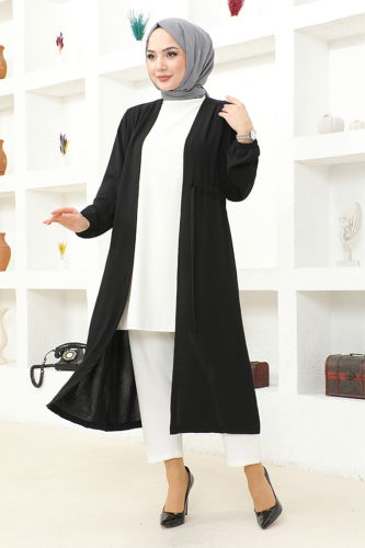 moda selvim Overcoat MSL0011 Black - Thumbnail